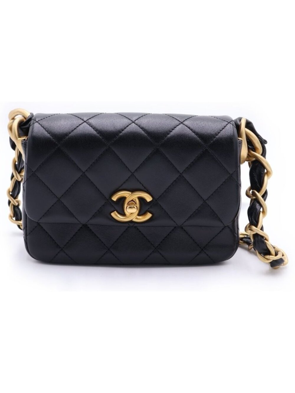 Chanel Quilted 18 Shoulder Bag Chain Black Lambskin Gold